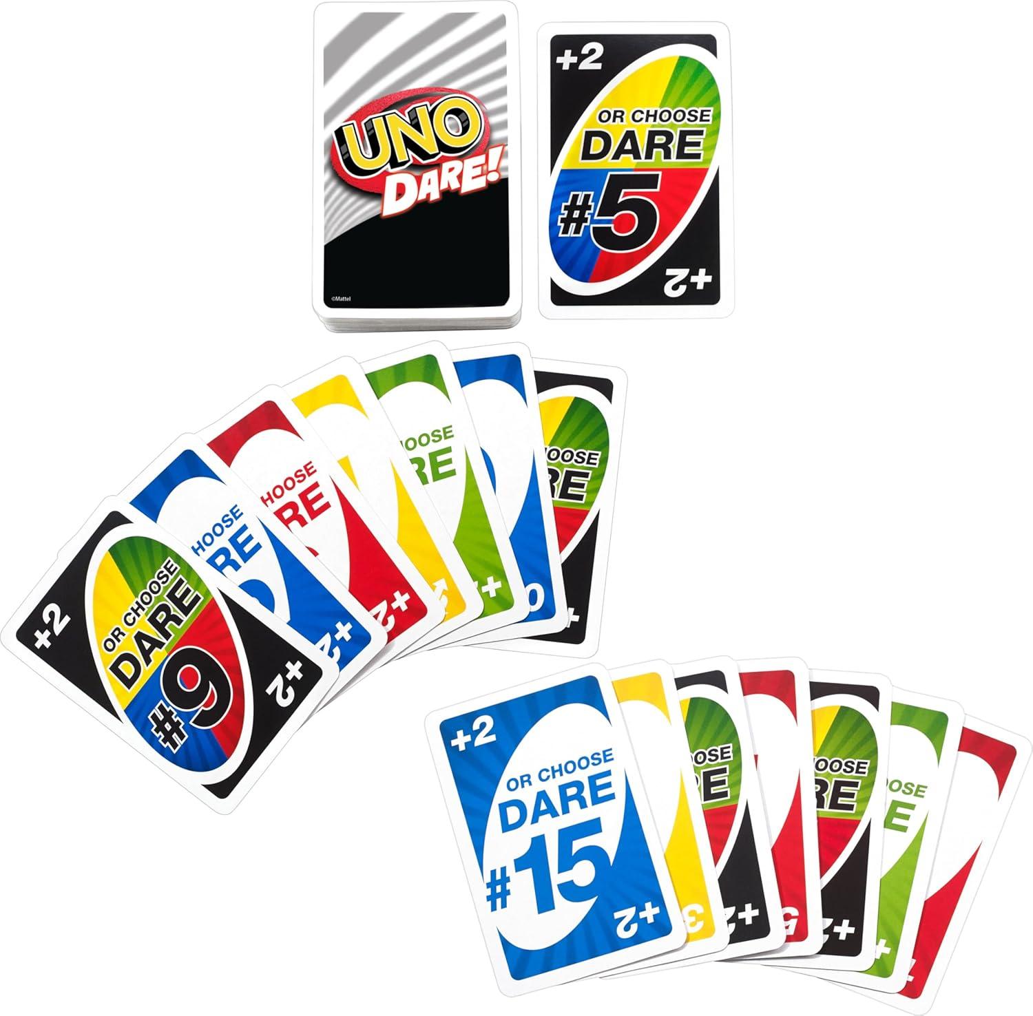 imageMattel Games UNO Dare Card Game for Families ampamp Parties Featuring Challenging ampamp Silly Dares from 3 Different CategoriesDare