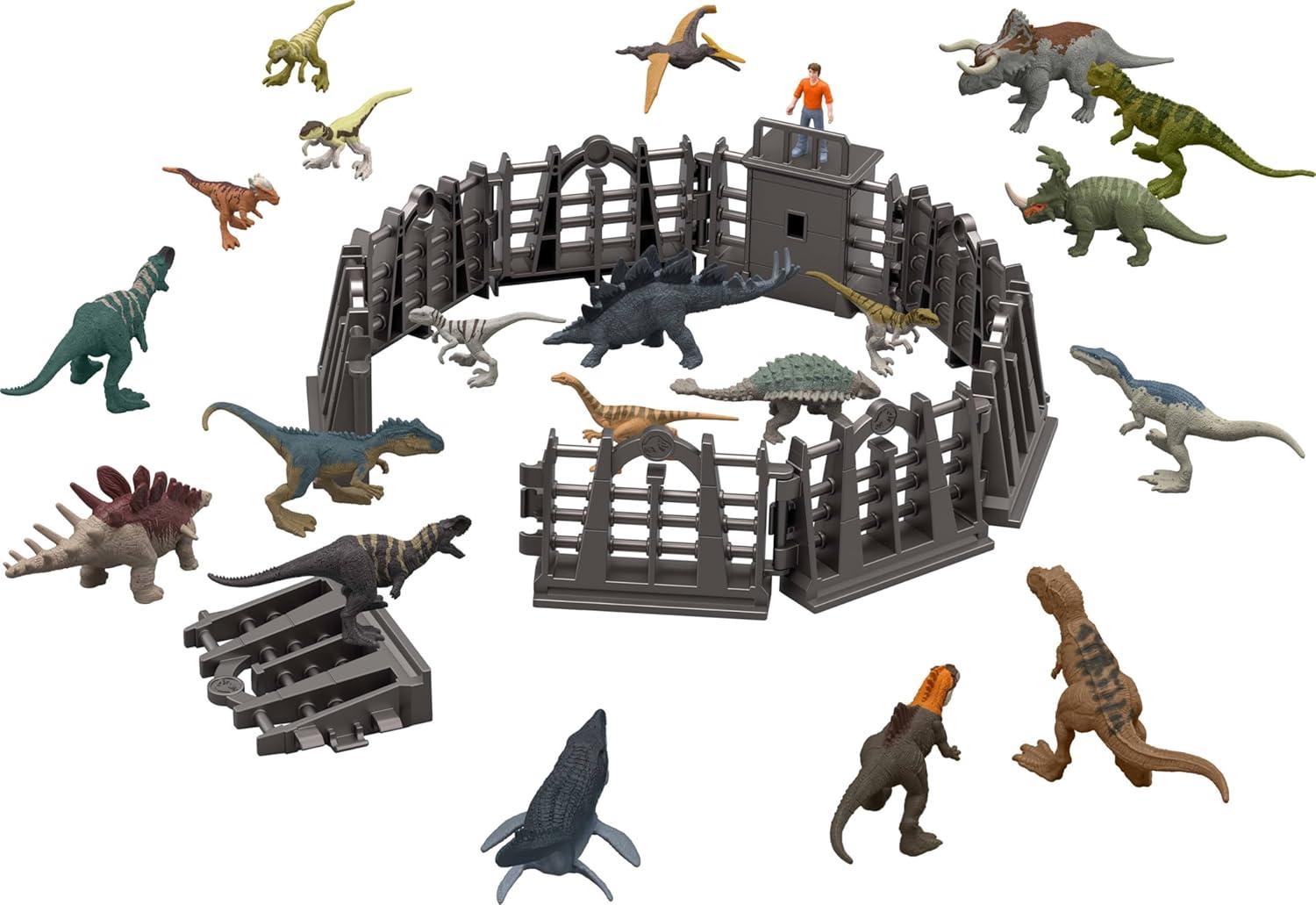 imageMattel Jurassic World Chaos Theory Advent Calendar with 24 Days 30 DinosaurRelated Toy Surprises 20 Mini Dinos 1 Human 9 Fence Pieces