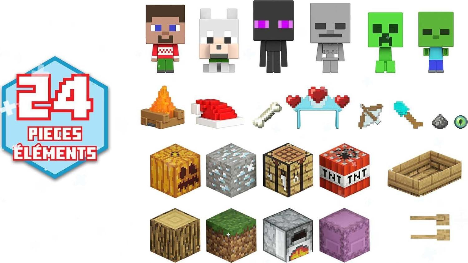 imageMattel Minecraft Mob Head Minis Advent Calendar with 24 Surprises Including 6 Figures ampamp Accessories Holiday Toy