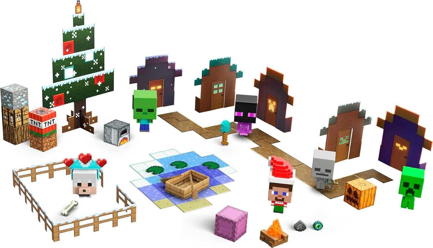 imageMattel Minecraft Mob Head Minis Advent Calendar with 24 Surprises Including 6 Figures ampamp Accessories Holiday Toy