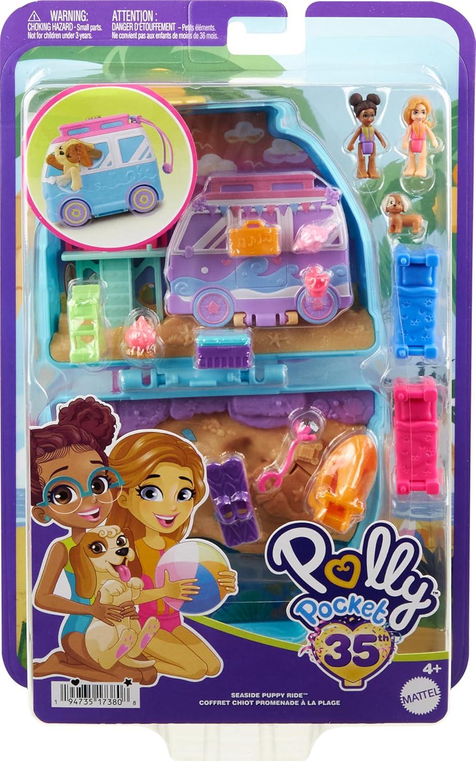 imagePolly Pocket Playset with 2 Micro Dolls ampamp 12 Accessories StrawBeary Patch Compact Travel Toy with Fidget ExteriorPuppy