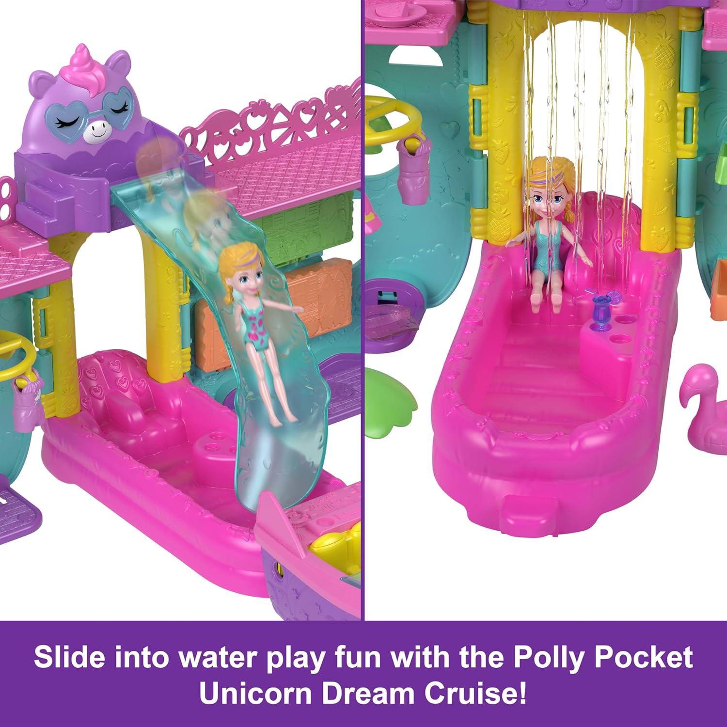 imagePolly Pocket Portable Boat Playset with Water Play and Color Change Accessories Unicorn Dream Cruise Includes 1 Doll and 23 Total Pieces Amazon Exclusive