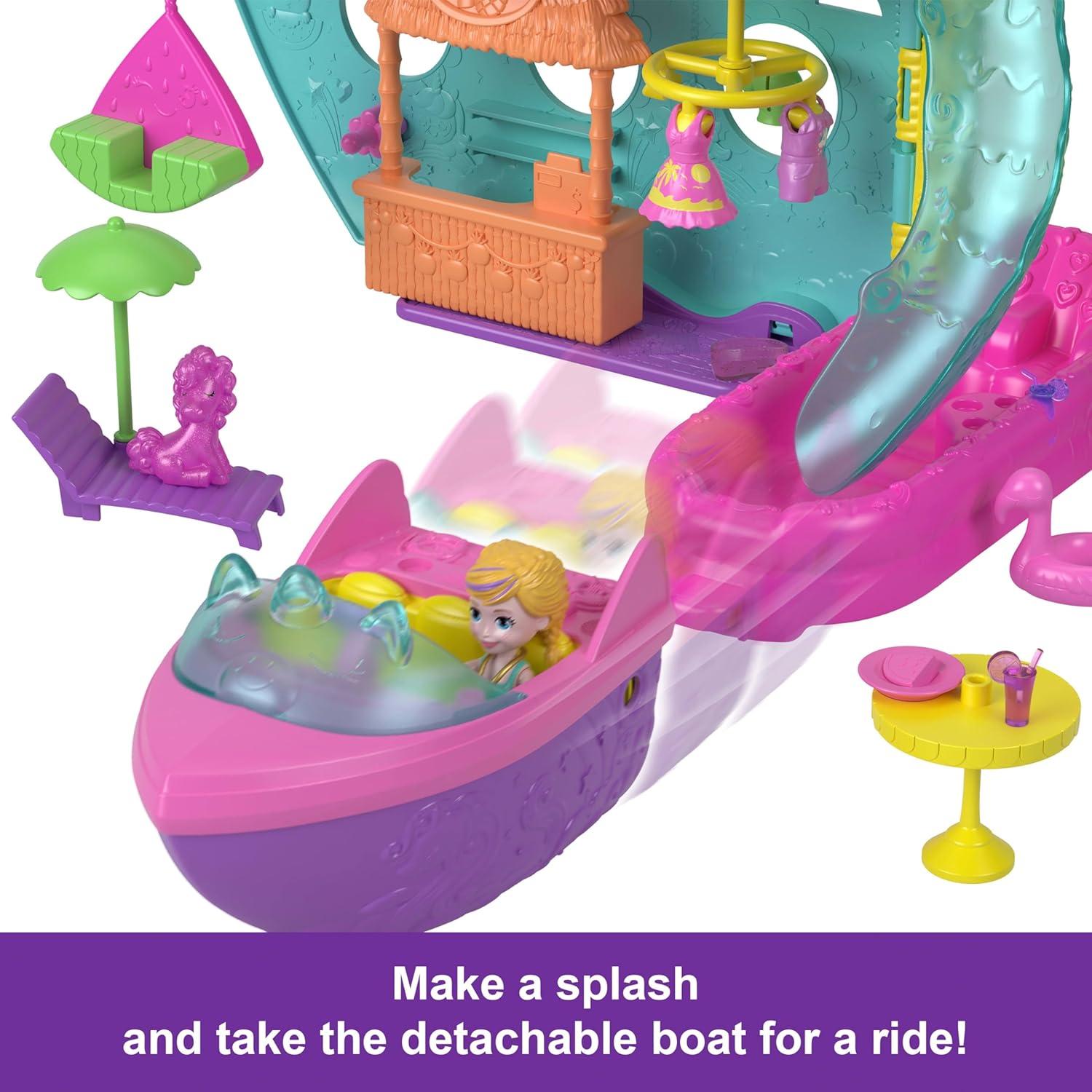 imagePolly Pocket Portable Boat Playset with Water Play and Color Change Accessories Unicorn Dream Cruise Includes 1 Doll and 23 Total Pieces Amazon Exclusive