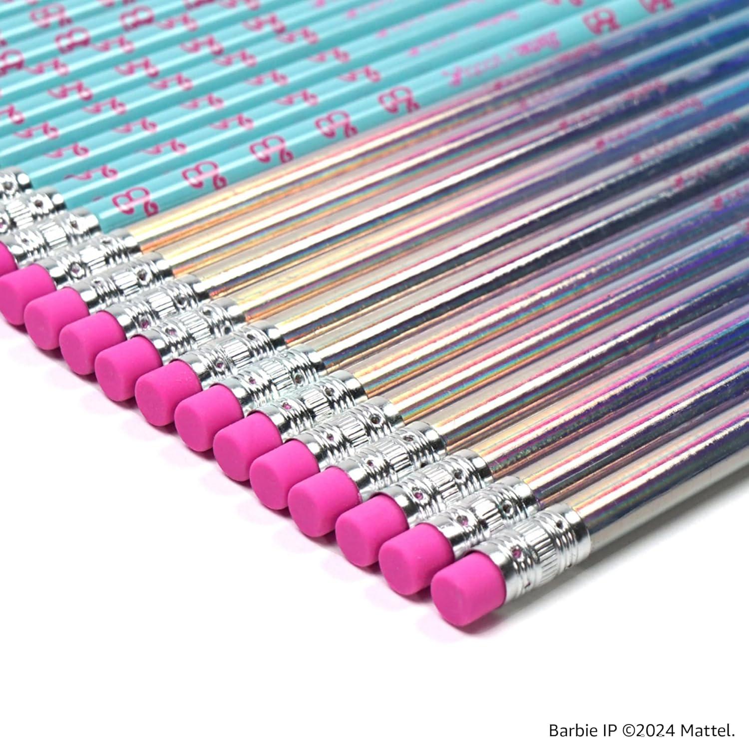imageYoobi Barbie X 2 Pencils PreSharpened Pencils with Pink Erasers in Cute Pastel ampamp Metallic Colors with the Iconic Barbie Logo Gift for Kids ampamp Adults 2 Packs of 24Barbie