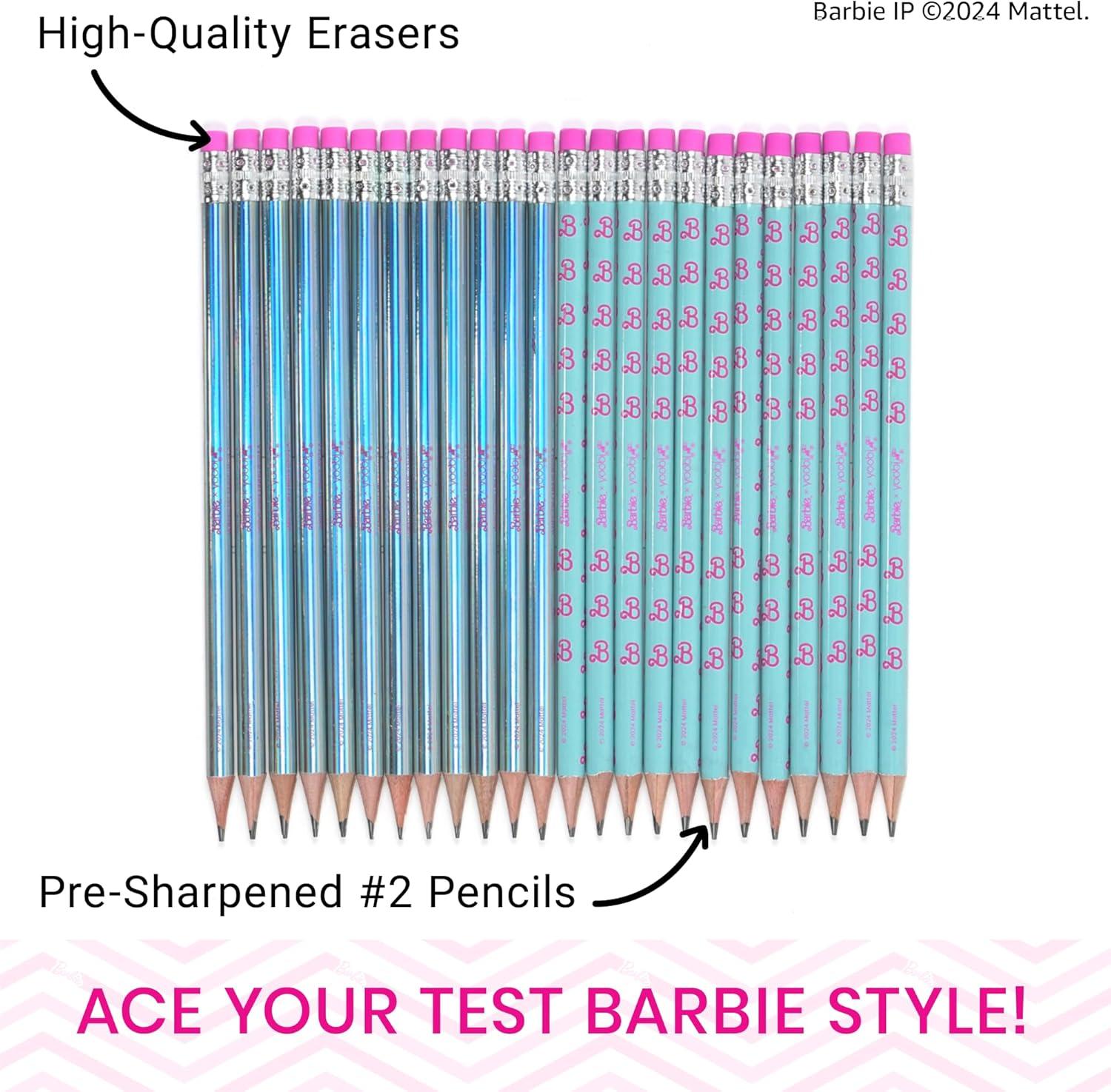 imageYoobi Barbie X 2 Pencils PreSharpened Pencils with Pink Erasers in Cute Pastel ampamp Metallic Colors with the Iconic Barbie Logo Gift for Kids ampamp Adults 2 Packs of 24Barbie