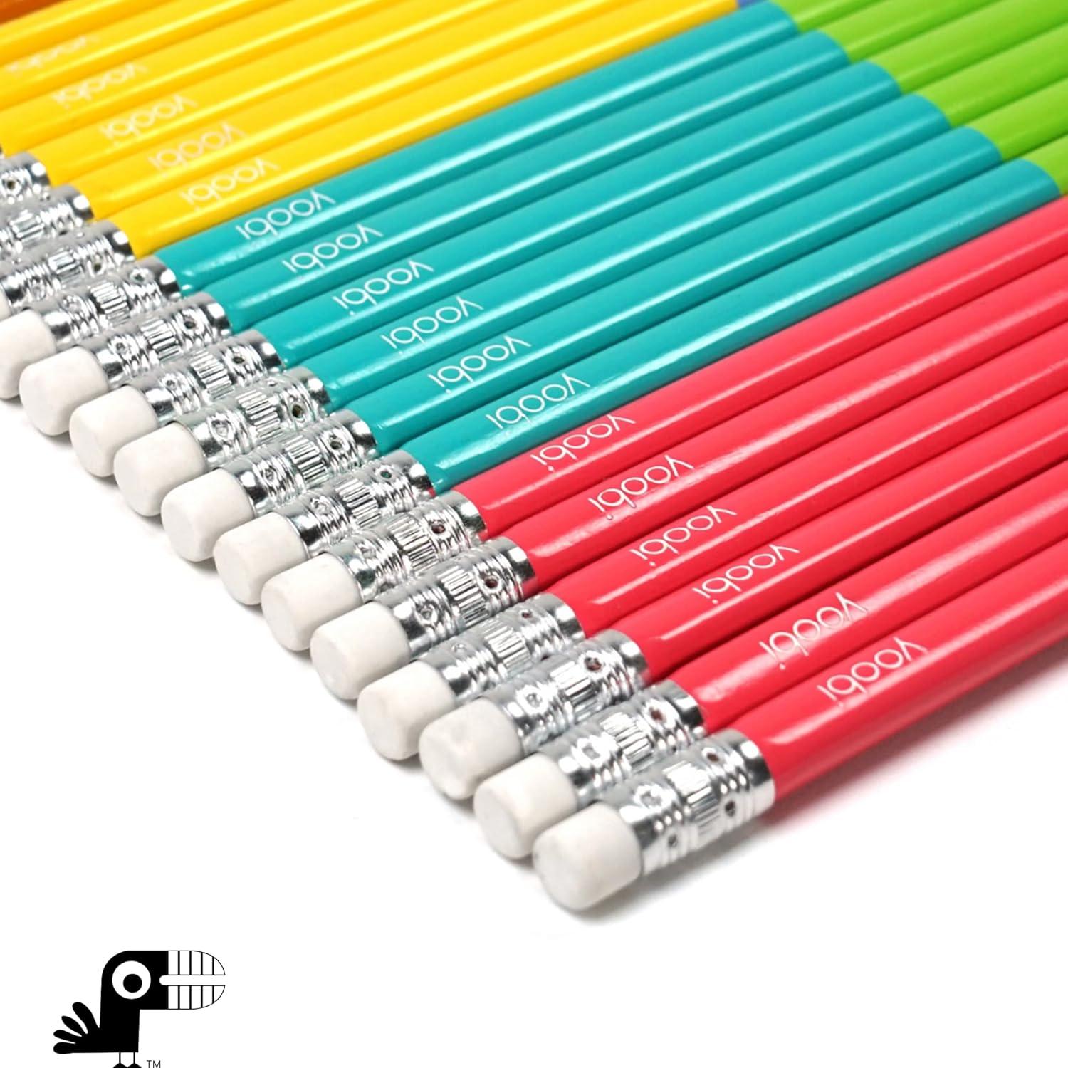 imageYoobi Barbie X 2 Pencils PreSharpened Pencils with Pink Erasers in Cute Pastel ampamp Metallic Colors with the Iconic Barbie Logo Gift for Kids ampamp Adults 2 Packs of 24Color Block