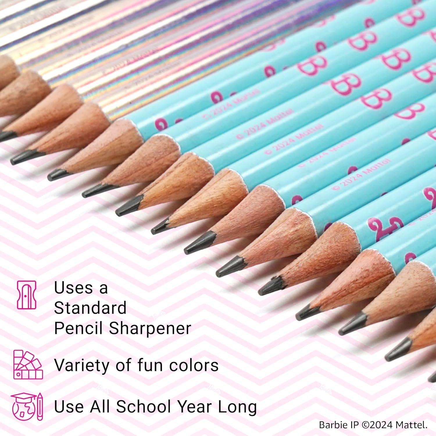 imageYoobi Barbie X 2 Pencils PreSharpened Pencils with Pink Erasers in Cute Pastel ampamp Metallic Colors with the Iconic Barbie Logo Gift for Kids ampamp Adults 2 Packs of 24Barbie
