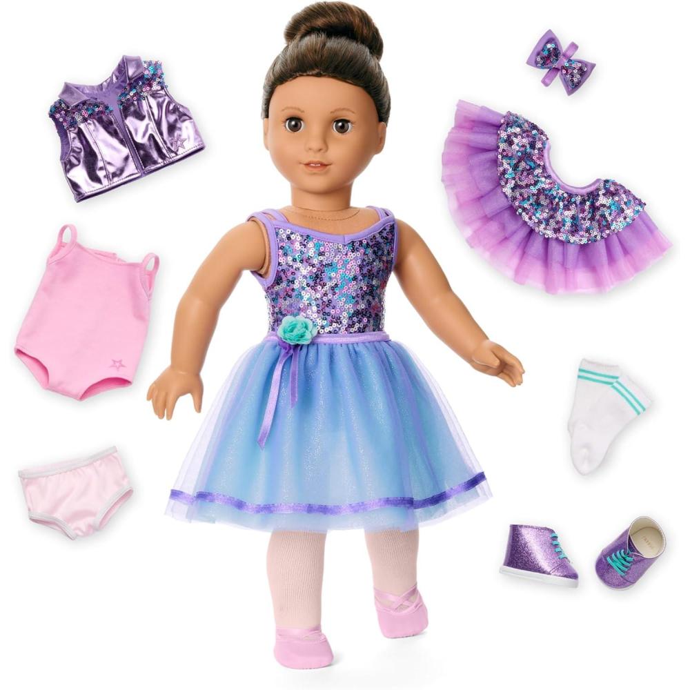 imageAmerican Girl Truly Me 117 Doll ampamp Dance All Day Set with Brown Eyes Wavy DarkBrown Hair Tan Skin Ages 6