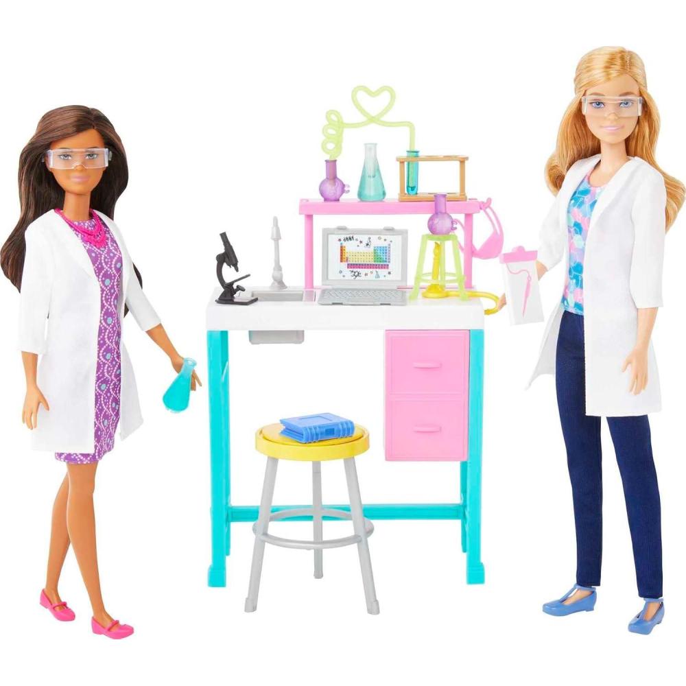 imageBarbie Careers Playset Science Lab with 2 Scientist Fashion Dolls Bench ampamp 10 Accessories Amazon Exclusive