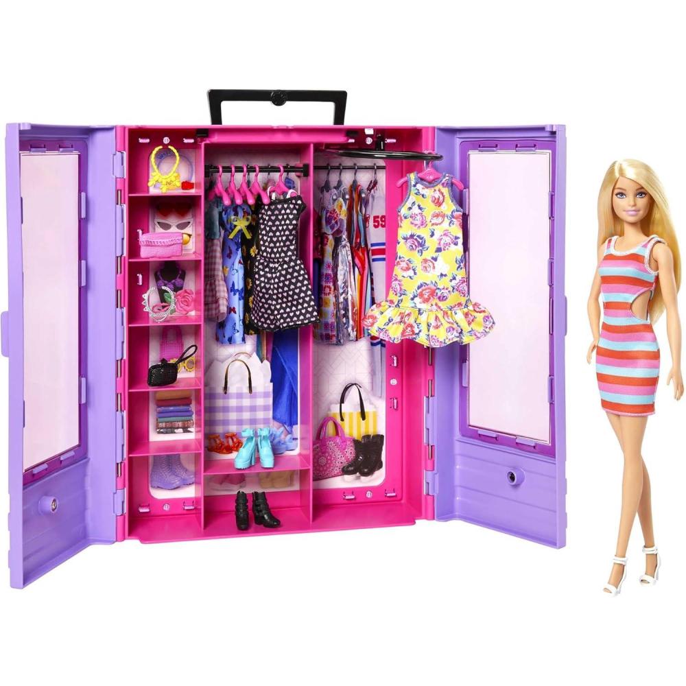 imageBarbie Fashionistas Ultimate Closet Portable Fashion Toy with Doll Clothing Accessories and Hangers Gift for 3 Years Old and UpCloset  Doll
