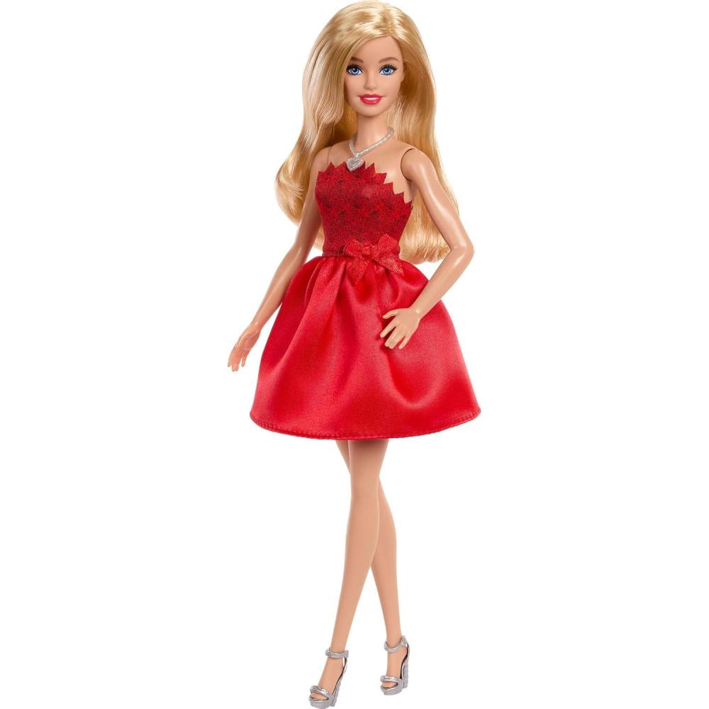 imageBarbie Mattel 80th Anniversary RubyRed Celebration Blonde Fashion Doll Wearing Red Dress with Silvery Shoes ampamp Necklace Collectible Toy