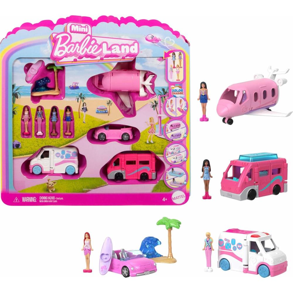 imageBarbie Mini Land 4Pack Set with 4 15inch Mini Dolls 4 Toy Vehicles ampamp Themed Accessories Includes DreamCamperDolls  4 Vehicles  Accessories
