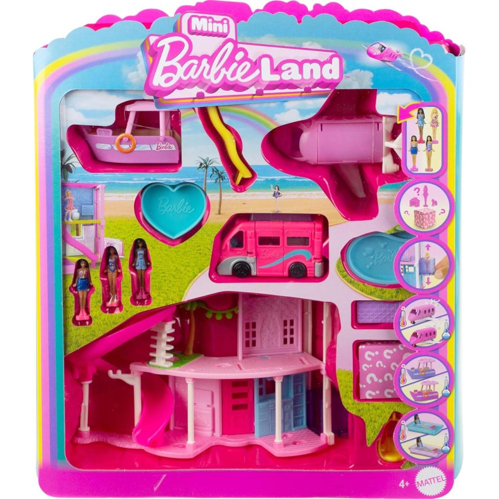 imageBarbie Mini Land 4Pack Set with 4 15inch Mini Dolls 4 Toy Vehicles ampamp Themed Accessories Includes DreamCamperDolls  Dreamhouse  3 Vehicles