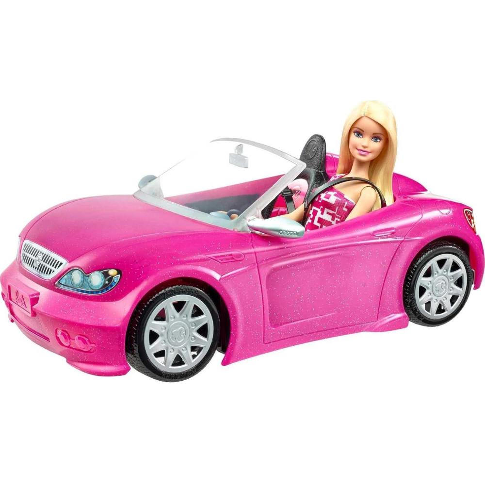 imageBarbie Playset with Sparkly Pink 2Seater Toy Convertible Car Featuring Glam Details ampamp Fashion Doll in Sundress ampamp Sunglasses Amazon ExclusiveOne Size