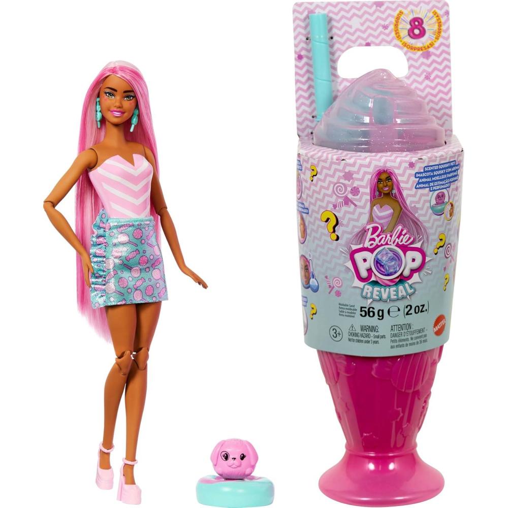 imageBarbie Pop Reveal Series Fashion Doll ampamp Accessories Set Treat Series Sweet Swirl Theme with Pet 8 Surprises Include Color Change