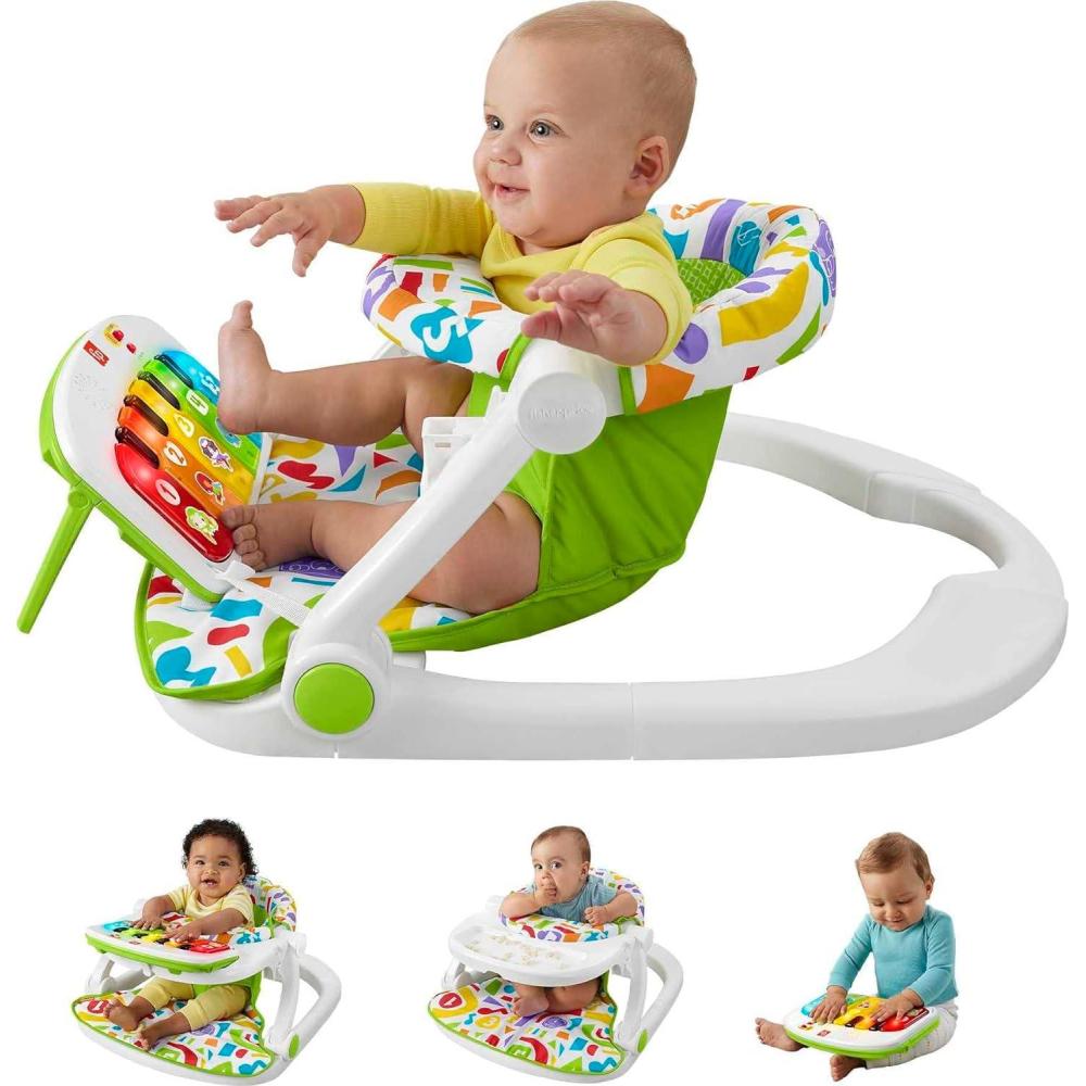 imageFisherPrice Baby Portable Chair Deluxe Kick ampamp Play SitMeUp Floor Seat with Piano Learning Toy ampamp Snack Tray for Infants to ToddlersGreen