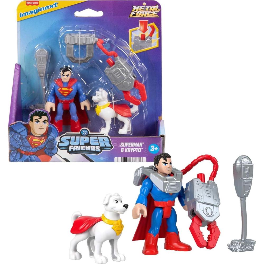 imageFisherPrice Imaginext DC Super Friends Metal Force Action Figures ampamp Accessory Set with 3inch Superman Krypto Super Dog ampamp Grabbing Tool