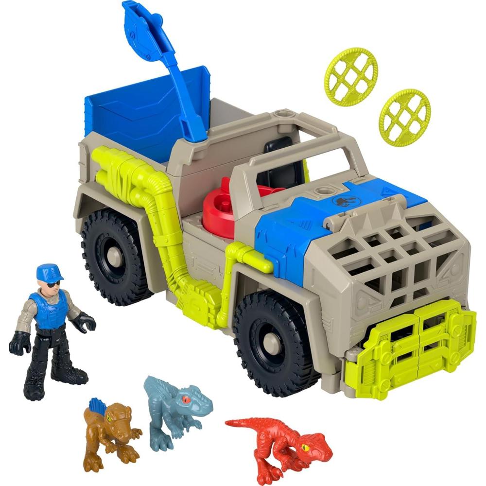 imageFisherPrice Imaginext Jurassic World Dinosaur Toys Track ampamp Transport Dino Truck ampamp Figure Set for Pretend Play Kids Ages 3 Years
