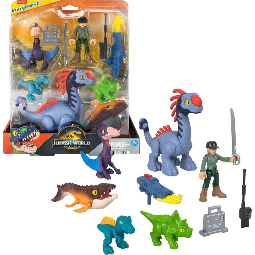 imageFisherPrice Imaginext Jurassic World Rebirth Action Figure Set with 1 3inch Human 5 Dinosaurs Toy Launcher ampamp Accessories