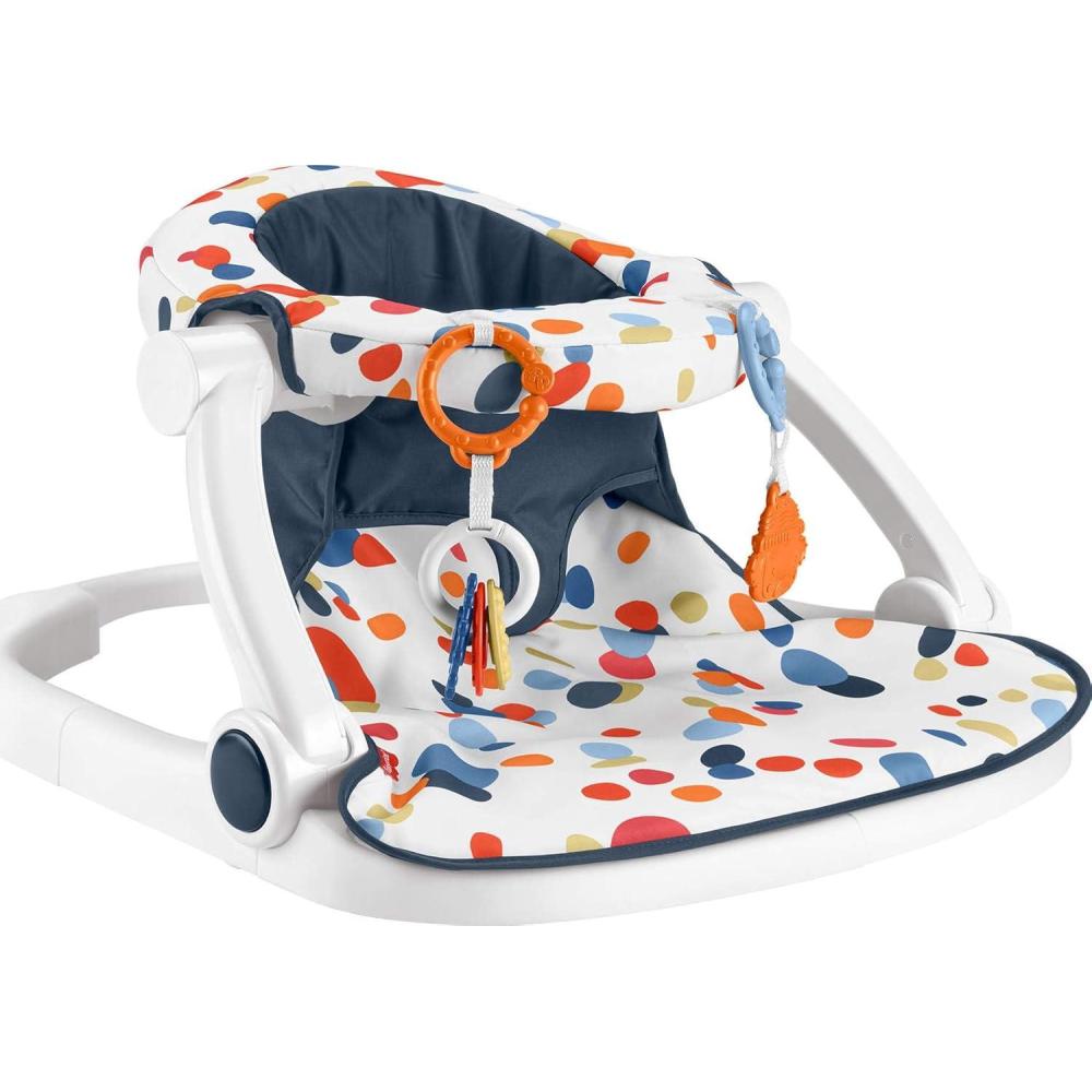 imageFisherPrice Portable Baby Chair Cute Cow SitMeUp Floor Seat with BPAFree Teether ampamp Clacker Newborn Developmental Toys Amazon ExclusiveDarling Dots