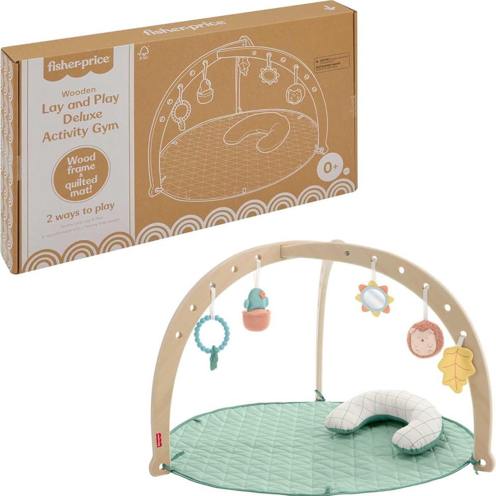 imageFisherPrice Wood Baby Playmat Lay ampamp Play Deluxe Activity Gym with Wooden Frame ampamp Tummy Time Sensory Toys for Newborns 0 Months Amazon Exclusive