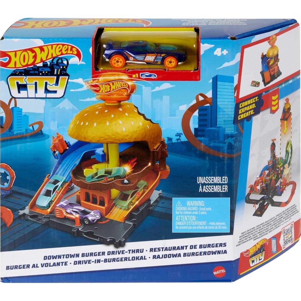 imageHot Wheels City Burger DriveThru Playset with 1 Vehicle Connects to Other Playsets ampamp Tracks Gift for Kids Ages 4 to 8 Years Old