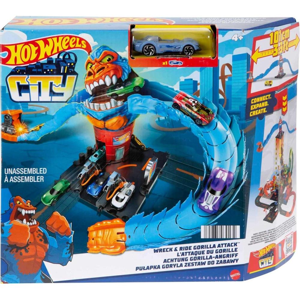 imageHot Wheels City Wreck ampamp Ride Gorilla Attack with 1 Car Connects to Other Sets Gas StationThemed Set Gift for Kids 4 to 8 Years OldModern