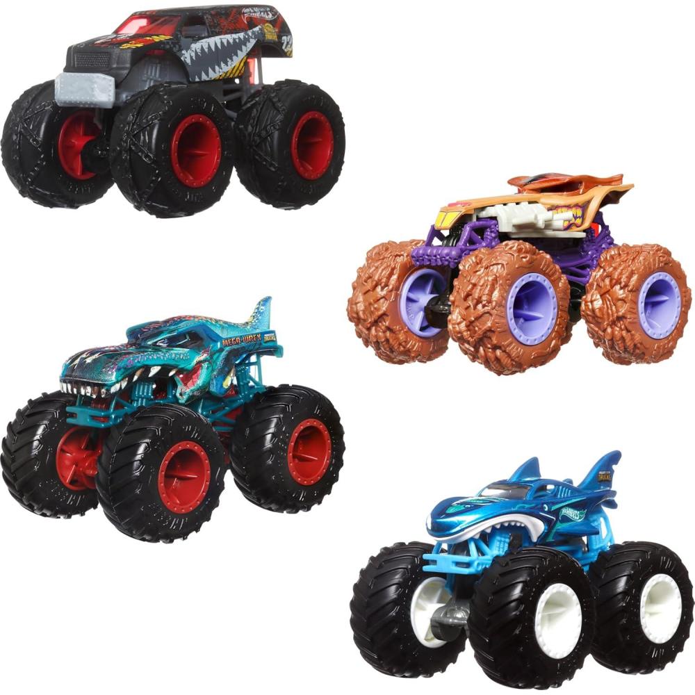 imageHot Wheels Monster Trucks 2Pack Demolition Doubles Set of 2 Toy Vehicles in 164 Scale for Kids ampamp Collectors Styles May Vary4Pack Fang Frenzy