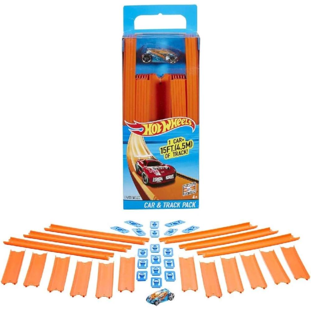 imageHot Wheels Toy Car Straight Track Set with 37 Component Building Parts ampamp 164 Scale VehicleTrack Pack