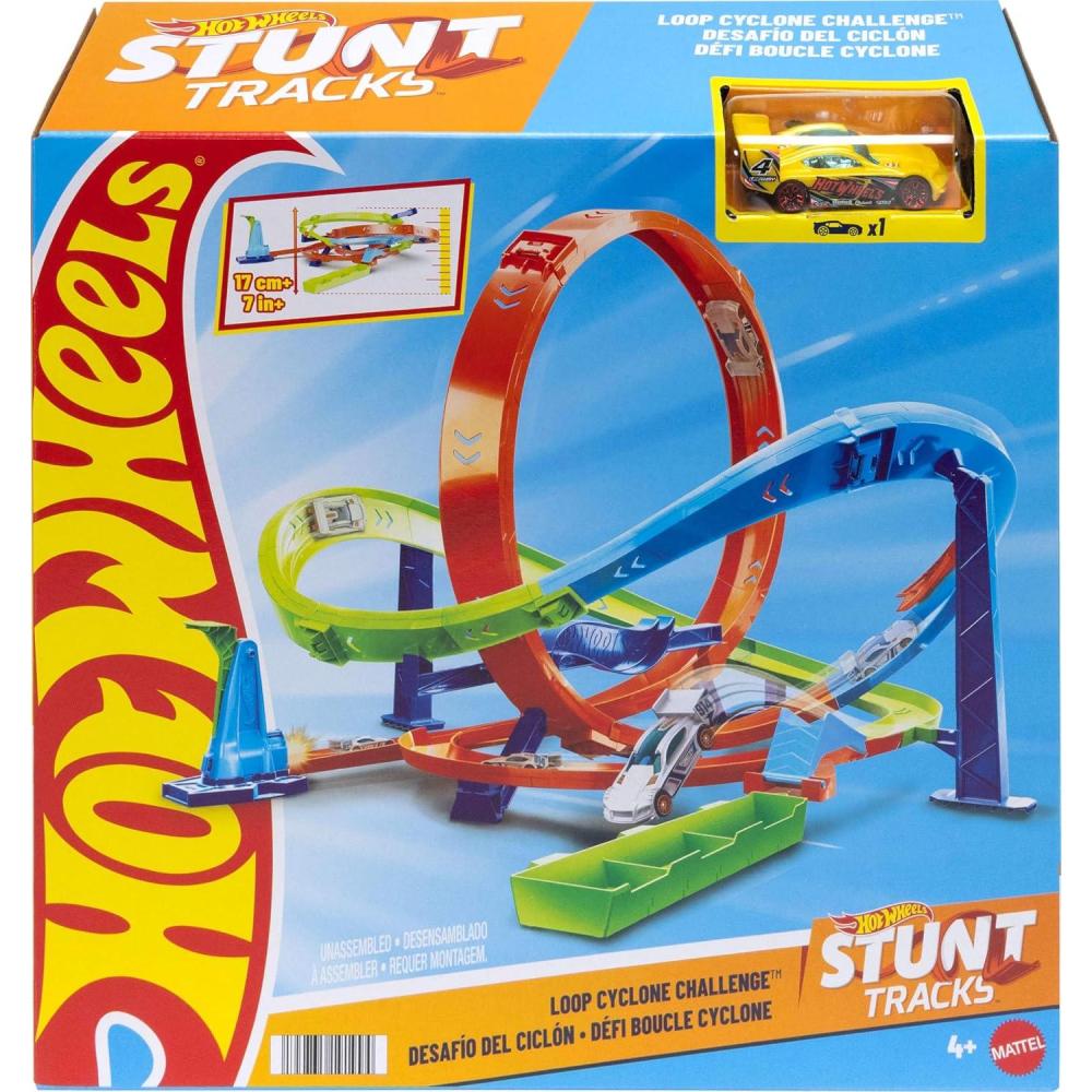 imageHot Wheels Toy Car Track Set Action Loop Cyclone Challenge 18in Tall 2 Ways to Play ampamp Easy Storage with 164 Scale VehicleStandard Packaging