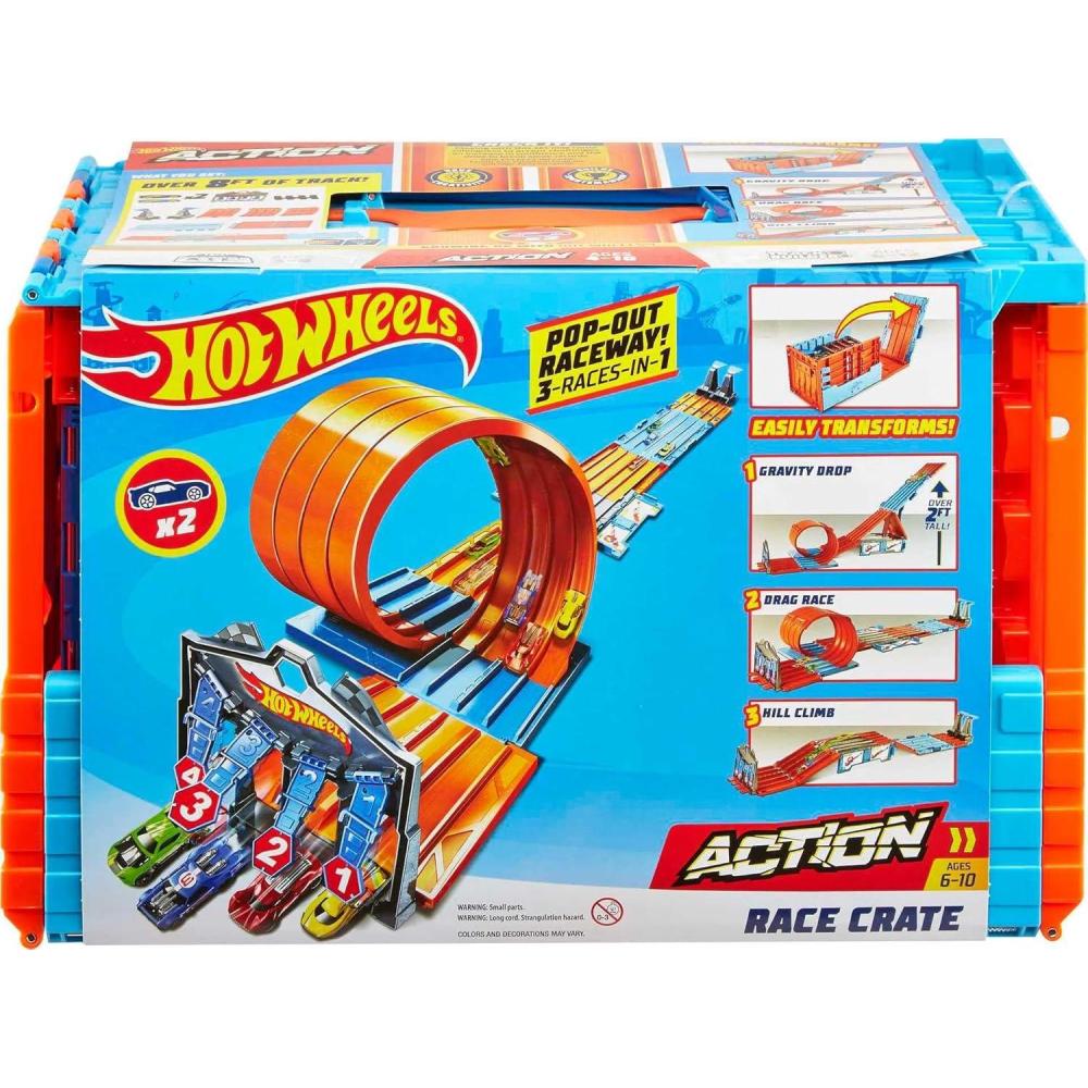 imageHot Wheels Toy Car Track Set Race Crate Transforms into 3 Different Builds Includes Storage ampamp 2 Cars in 164 Scale Amazon ExclusivePortable Unique