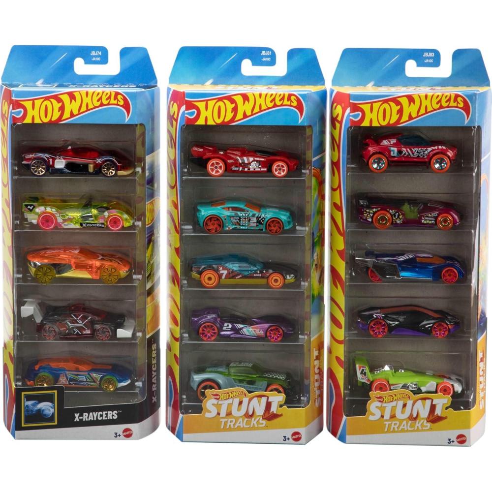 imageHot Wheels Toy Cars or Trucks 5Pack Bundle 3 Themed Sets of 5 164 Scale Vehicles 15 Total Vehicles for Kids ampamp Collectors Styles May Vary Amazon Exclusive
