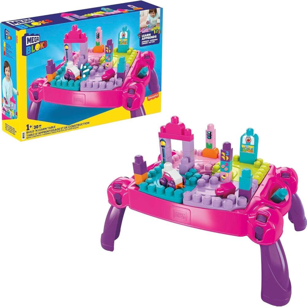 imageMEGA BLOKS First Builders Toddler Blocks Toy Build n Learn Portable Activity Table with 30 Pieces and BuiltIn Storage Pink Kids Ages 1 Years Amazon ExclusiveMulticolor