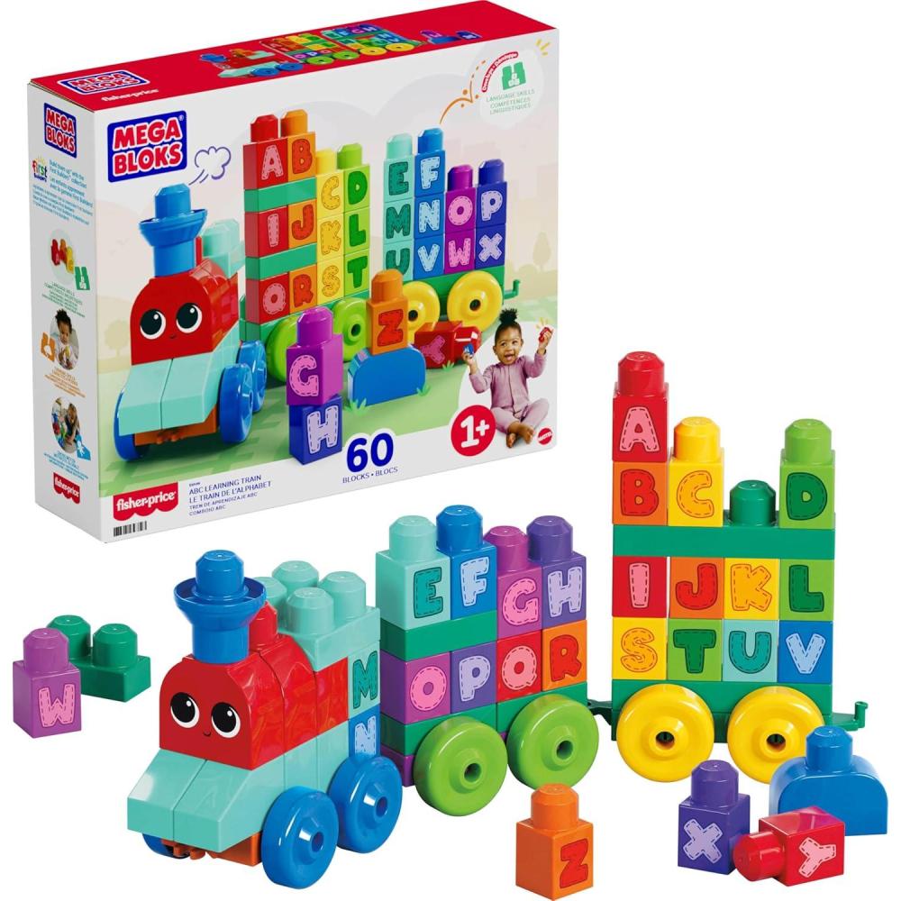 imageMEGA BLOKS First Builders Toddler Building Blocks Toy Set ABC Learning Train with 60 Pieces Ages 1 Years