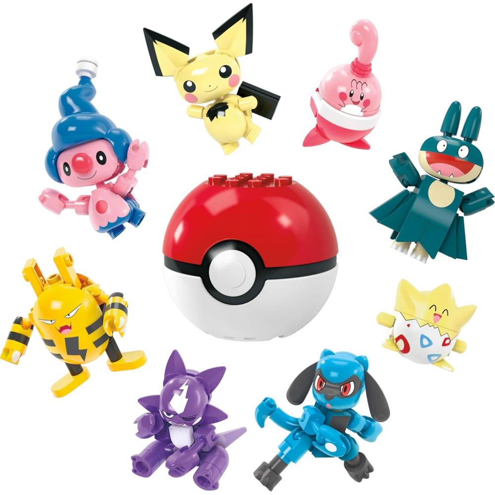 imageMEGA Pokemon Building Toys Set Trainer 8 Pack with 189 Pieces 8 Articulated and Poseable Characters 2 Inches Tall for Kids