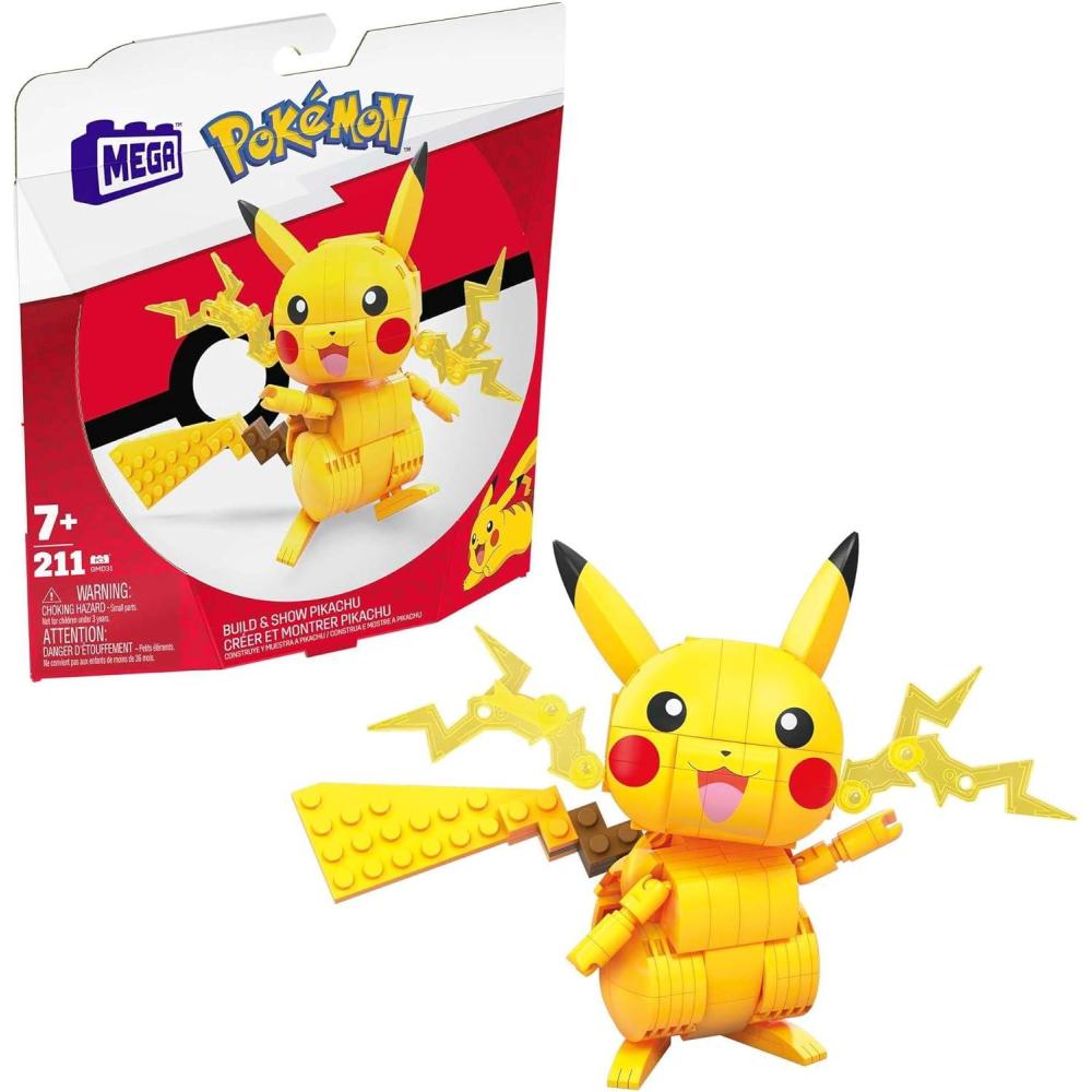 imageMEGA Pokmon Building Toys Set Build ampamp Show Pikachu with 205 Pieces Articulated and Poseable 4 Inches Tall for KidsPikachu