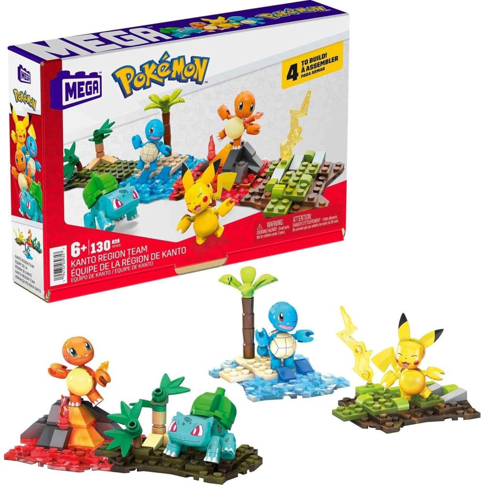 imageMEGA Pokmon Building Toys Set Kanto Region Team with 130 Pieces 4 Poseable and Articulated Characters 2 Inches Tall for Kids