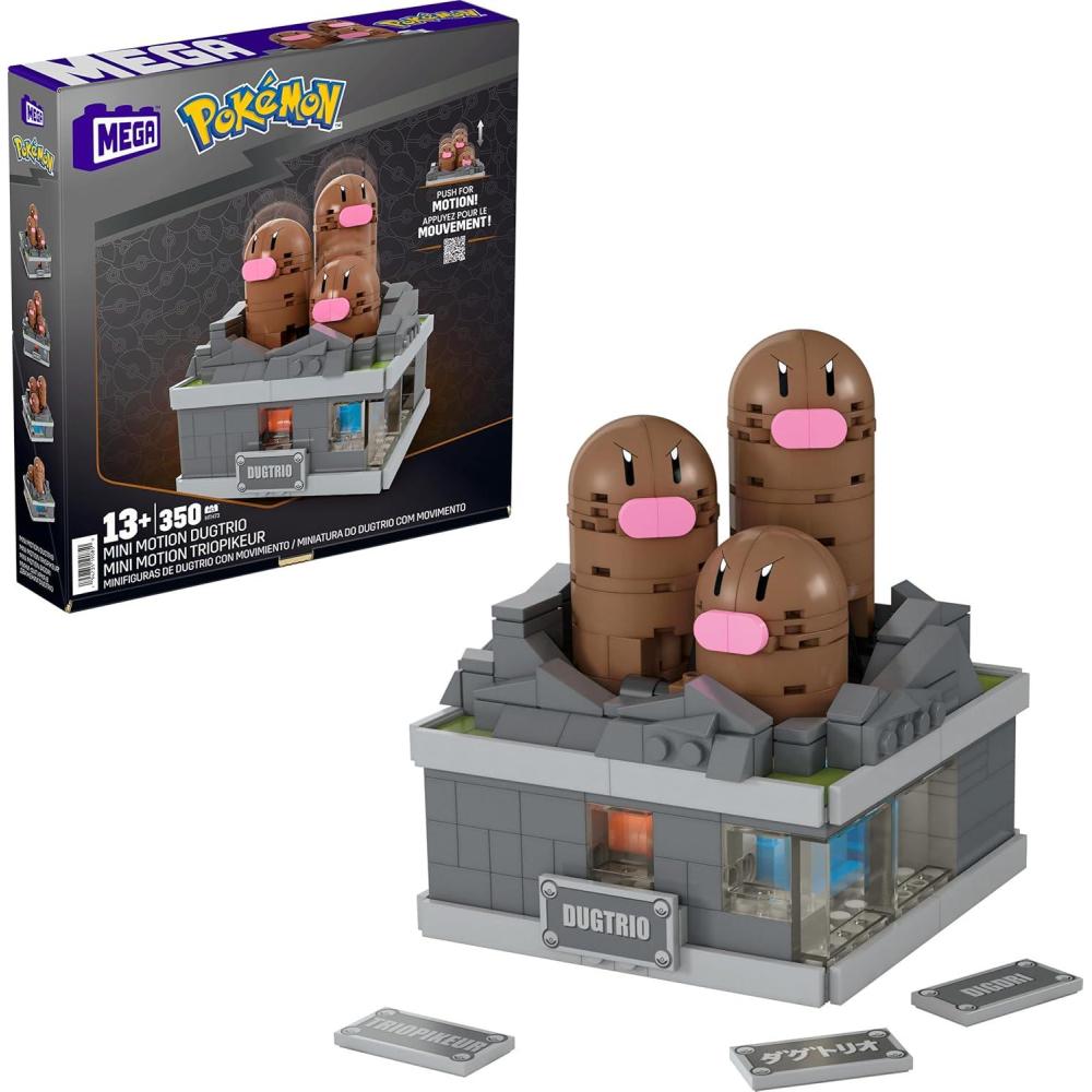 imageMEGA Pokmon Building Toys Set Mini Motion Dugtrio with 350 Pieces Pop Up Motion 5 Inches Tall for Adult Collectors