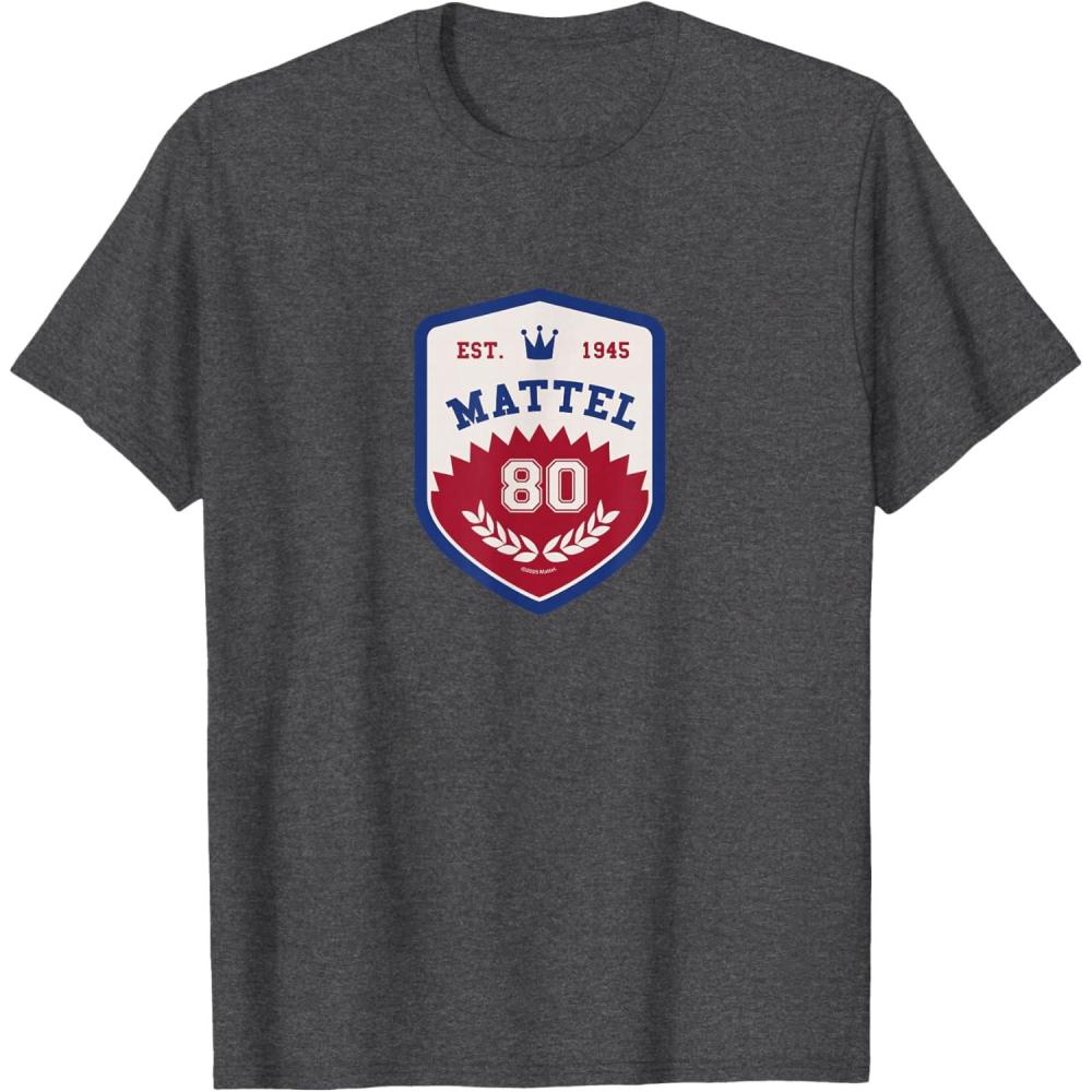 imageMattel 80th  Varsity Badge TShirtDark Heather Grey