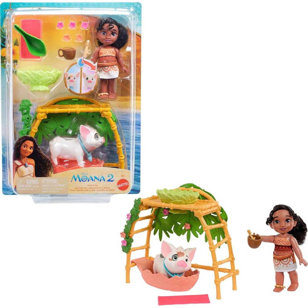 imageMattel Disney Moana 2 Simea ampamp Pua Bathtime Fun Playset with Fashion Doll Animal Friend Tub ampamp 10 Accessories Toys Inspired by The Movie