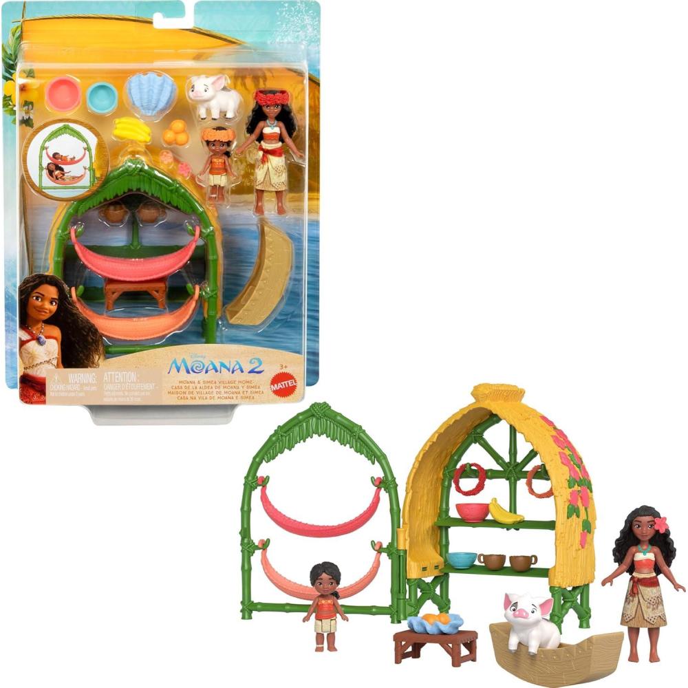 imageMattel Disney Moana 2 Toys Moana ampamp Simea Village Home Playset with 2 Small Dolls Pua Figure ampamp 15 Accessories