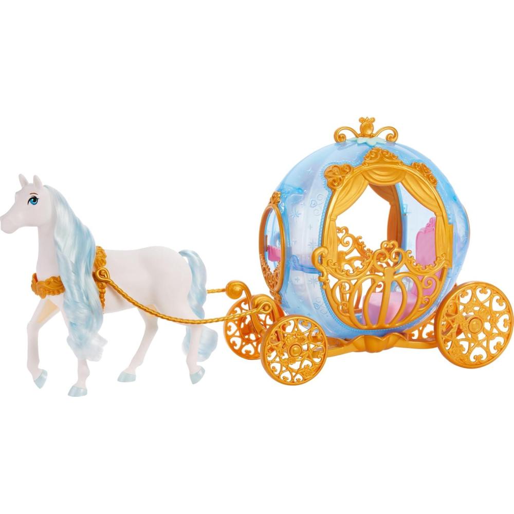 imageMattel Disney Princess Cinderellas Rolling Carriage with Gold Details ampamp White Horse with Brushable Mane ampamp Tail Inspired by Disney MovieCarriage