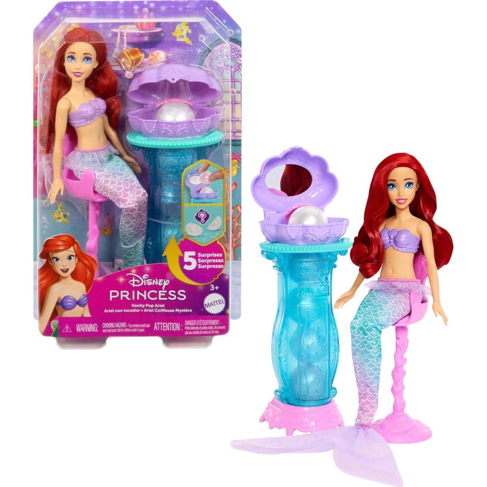 imageMattel Disney Princess Toys Ariel Vanity Pop Mermaid Fashion Doll with Removable Tail ampamp Vanity with 5 Repeatable PopUp Surprises ampamp 5 Accessories