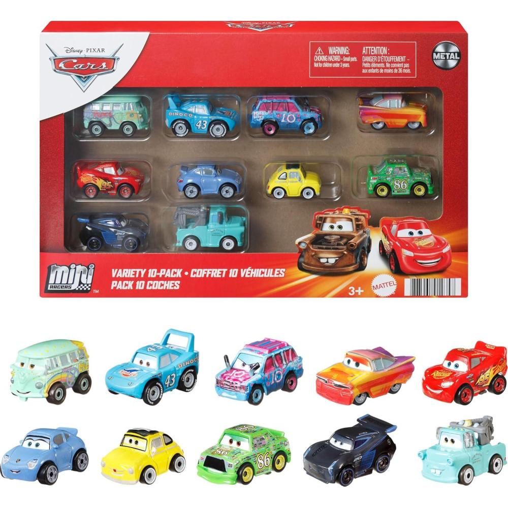 imageMattel Disney and Pixar Cars Mini Racers 10Pack Collectible Set with 10 Toy Vehicles FanFavorite Characters Amazon Exclusive