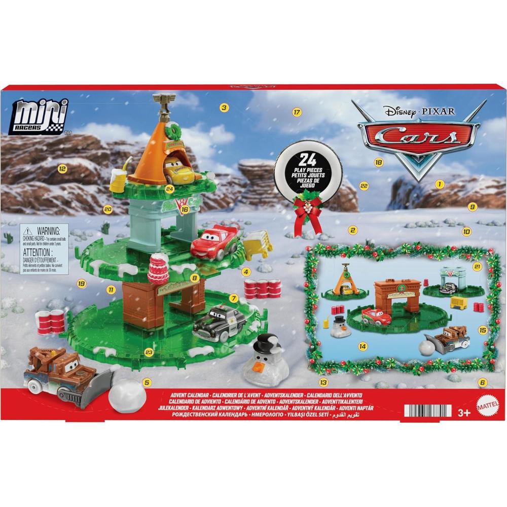 imageMattel Disney and Pixar Cars Minis 2024 Advent Calendar with 24 Pieces Surprises Include 4 Toy Mini Cars Stackable Track ampamp Storytelling Accessories