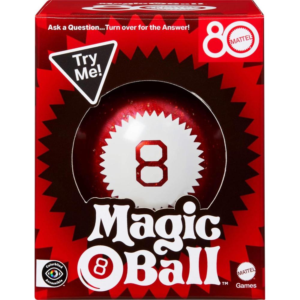 imageMattel Games Magic 8 Ball Mattel 80th Anniversary Edition Novelty Game for Kids FortuneTelling Toy for Family Nights Game Nights Travel Camping ampamp Parties