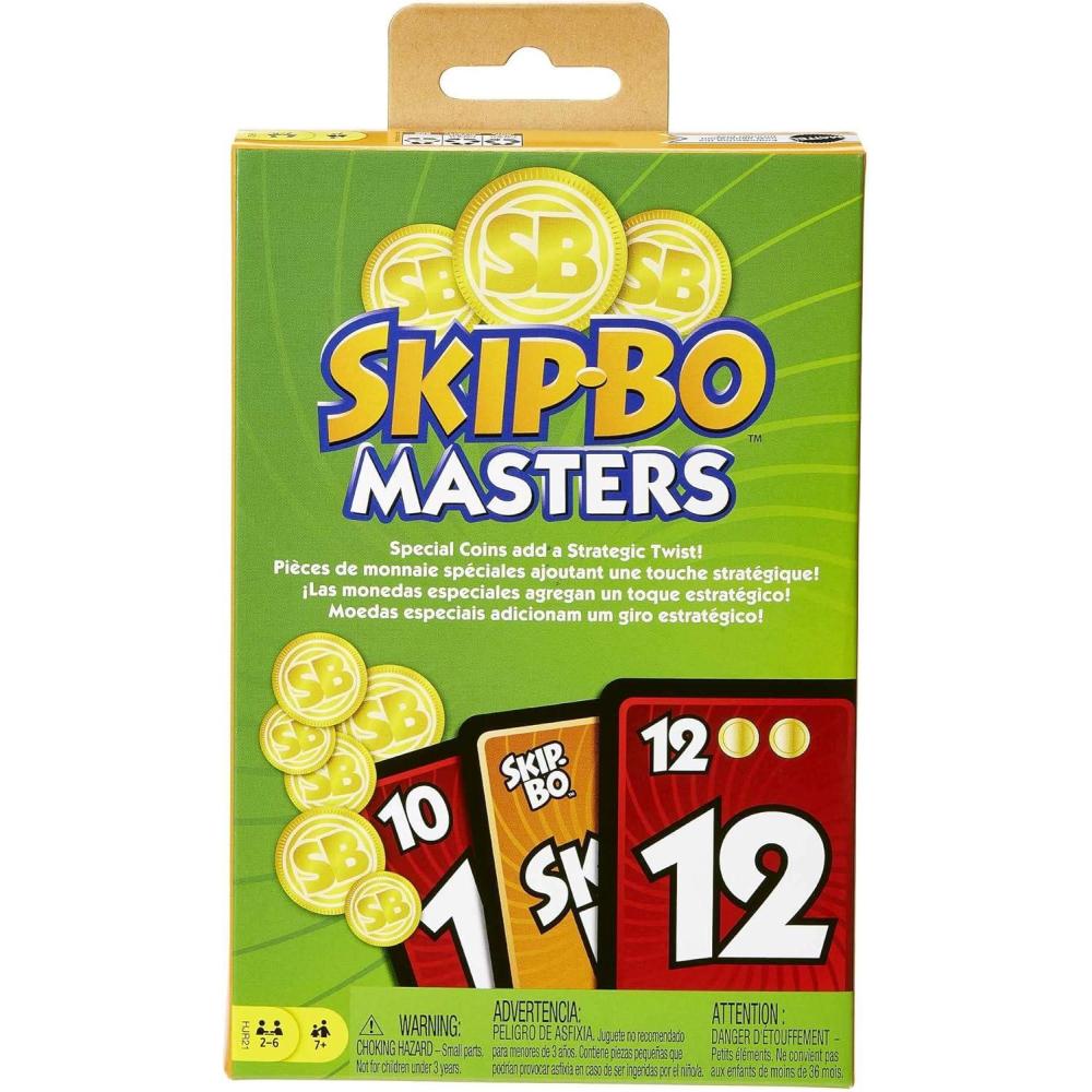 imageMattel Games SkipBo Card Game in Storage ampamp Travel Tin for Kids Adults ampamp Families Color Blind Accessible Deck for 2 to 6 PlayersSkipBo Masters