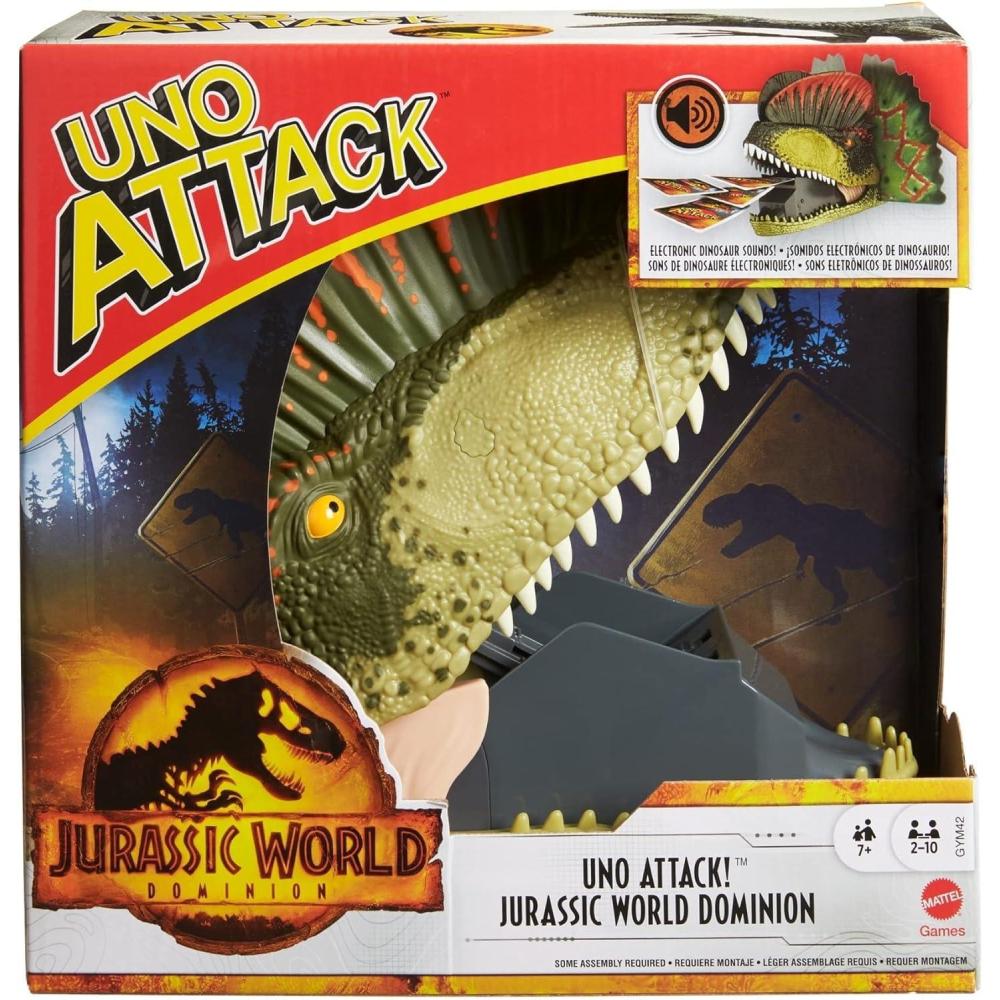 imageMattel Games UNO Attack Jurassic World Domination Card Game for Kids ampamp Family Night with Dinosaur Card Launcher Lights ampamp Sounds Amazon ExclusiveJurassic World