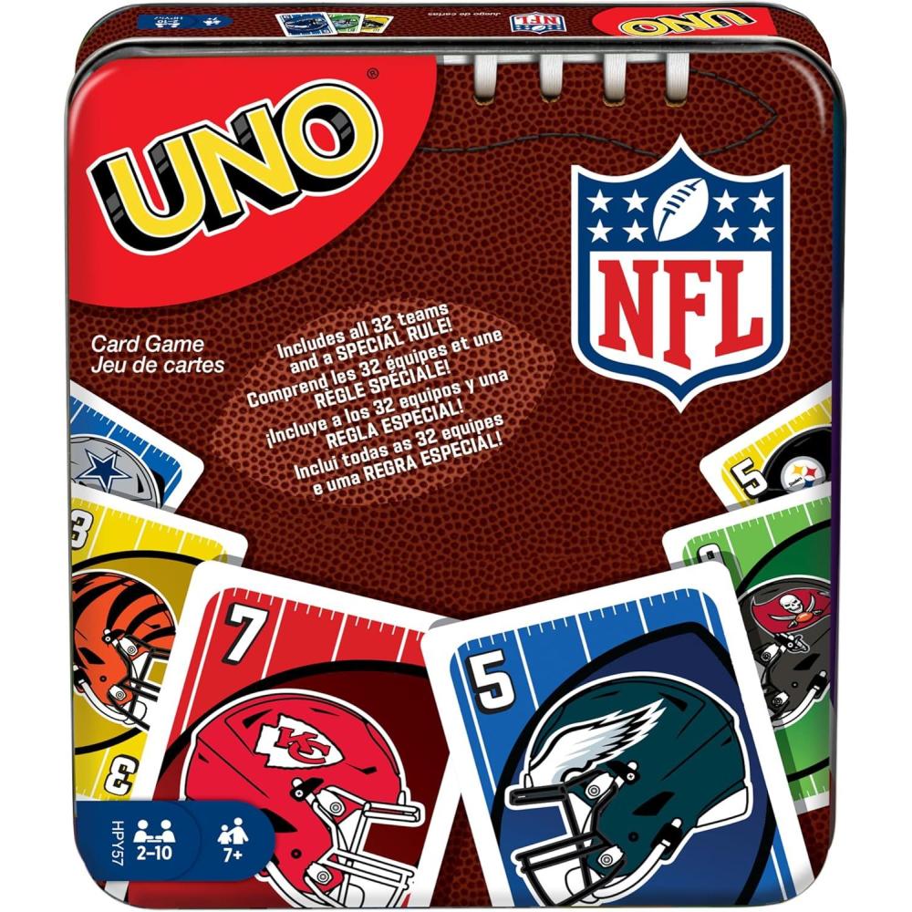 imageMattel Games UNO Card Game Gifts for Kids and Family Night Themed to Minecraft Video Game Travel Games Storage Tin Box Amazon ExclusiveUNO NFL