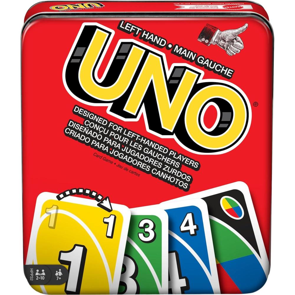 imageMattel Games UNO Card Game in Travel ampamp Storage Tin for Kid Adult ampamp Family Nights ampamp Parties Color Blind Accessible ampamp Customizable Deck Amazon ExclusiveUNO Left Hand